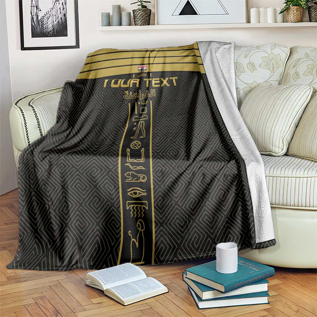 Custom Egypt Football Blanket Yalla Yalla Pharaohs - Black Ver