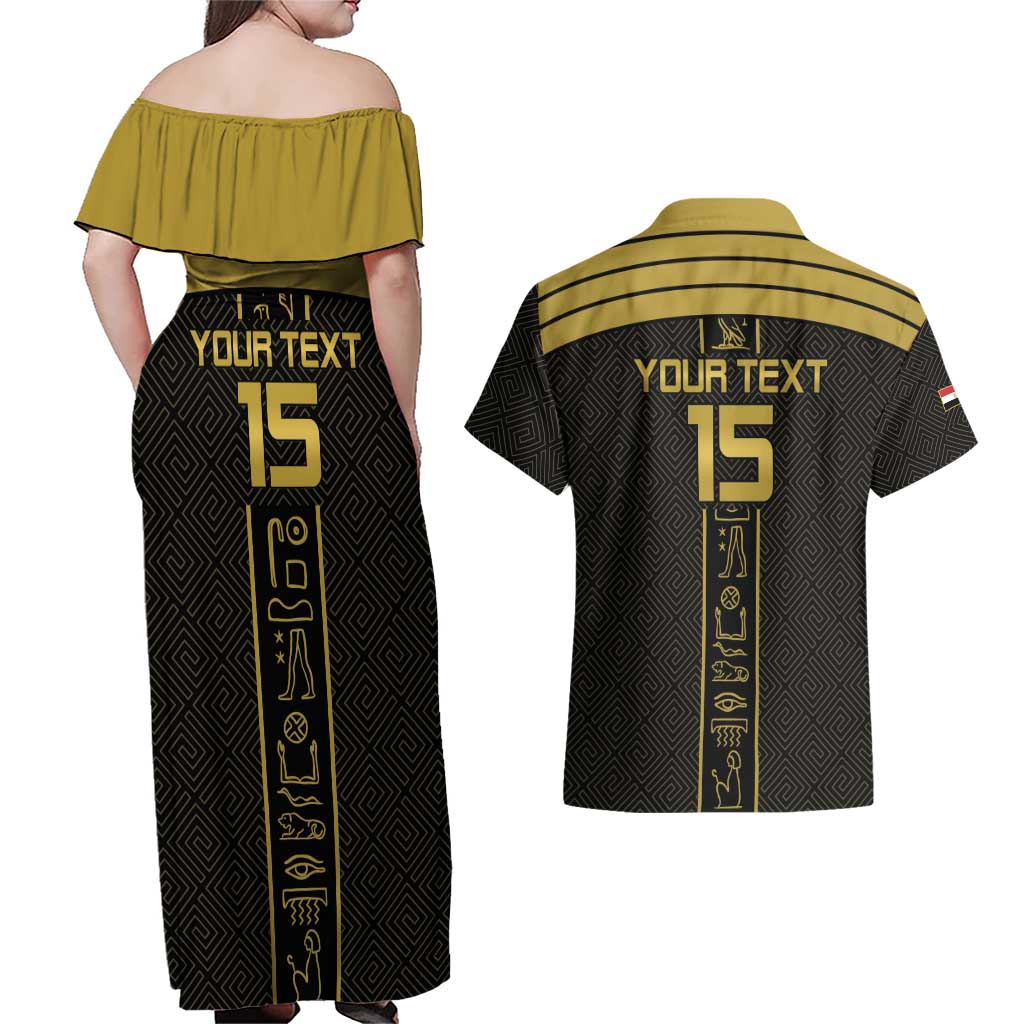 Custom Egypt Football Couples Matching Off Shoulder Maxi Dress and Hawaiian Shirt Yalla Yalla Pharaohs - Black Ver