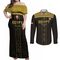 Custom Egypt Football Couples Matching Off Shoulder Maxi Dress and Long Sleeve Button Shirt Yalla Yalla Pharaohs - Black Ver