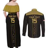 Custom Egypt Football Couples Matching Off Shoulder Maxi Dress and Long Sleeve Button Shirt Yalla Yalla Pharaohs - Black Ver