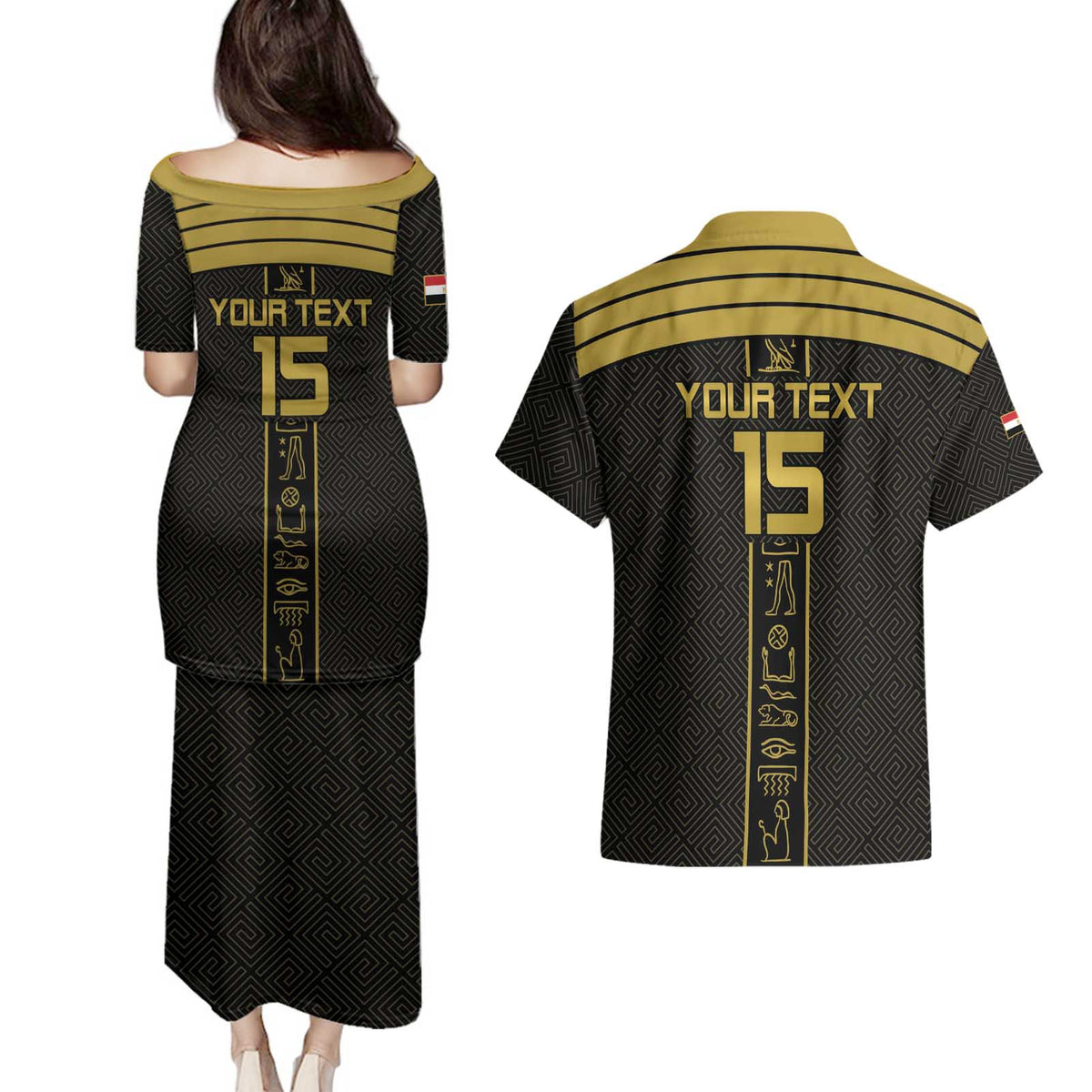 Custom Egypt Football Couples Matching Puletasi and Hawaiian Shirt Yalla Yalla Pharaohs - Black Ver
