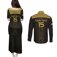 Custom Egypt Football Couples Matching Puletasi and Long Sleeve Button Shirt Yalla Yalla Pharaohs - Black Ver