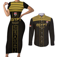 Custom Egypt Football Couples Matching Short Sleeve Bodycon Dress and Long Sleeve Button Shirt Yalla Yalla Pharaohs - Black Ver