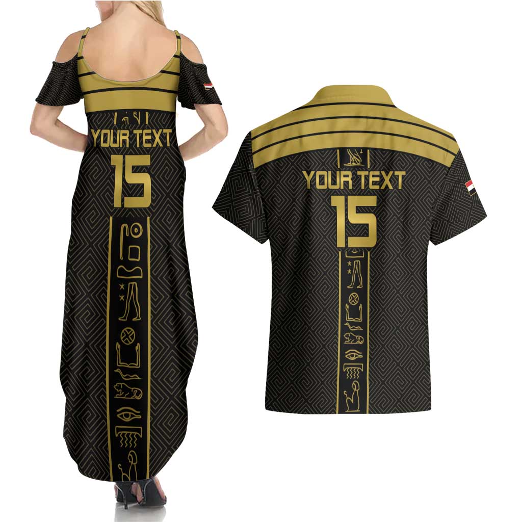 Custom Egypt Football Couples Matching Summer Maxi Dress and Hawaiian Shirt Yalla Yalla Pharaohs - Black Ver