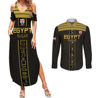 Custom Egypt Football Couples Matching Summer Maxi Dress and Long Sleeve Button Shirt Yalla Yalla Pharaohs - Black Ver