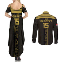 Custom Egypt Football Couples Matching Summer Maxi Dress and Long Sleeve Button Shirt Yalla Yalla Pharaohs - Black Ver