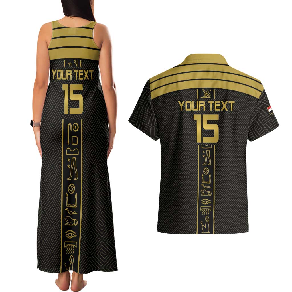 Custom Egypt Football Couples Matching Tank Maxi Dress and Hawaiian Shirt Yalla Yalla Pharaohs - Black Ver
