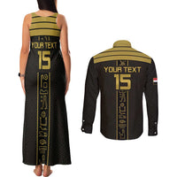 Custom Egypt Football Couples Matching Tank Maxi Dress and Long Sleeve Button Shirt Yalla Yalla Pharaohs - Black Ver