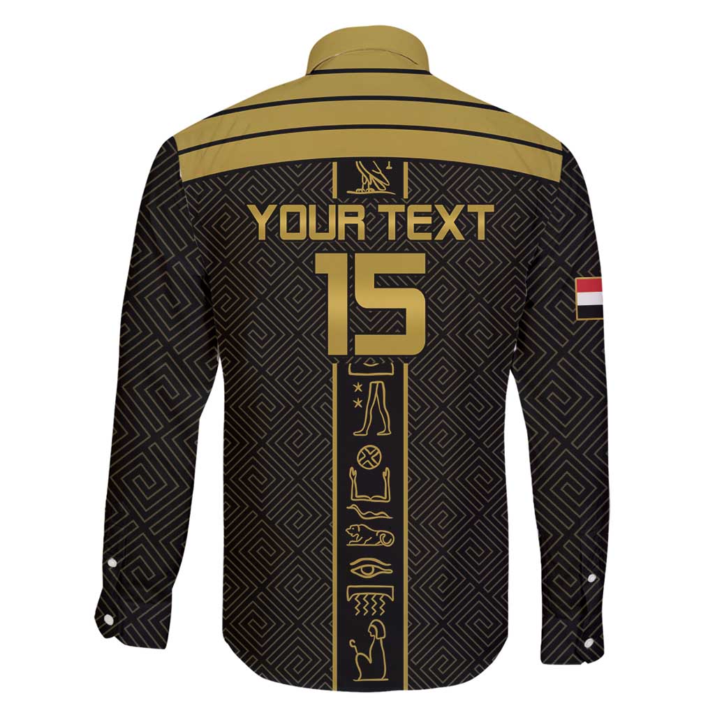 Custom Egypt Football Family Matching Long Sleeve Bodycon Dress and Hawaiian Shirt Yalla Yalla Pharaohs - Black Ver