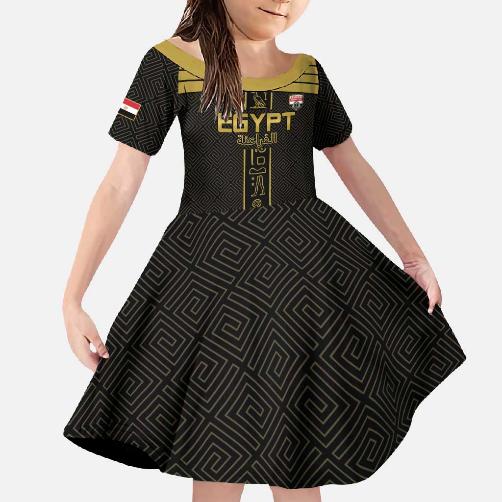 Custom Egypt Football Family Matching Mermaid Dress and Hawaiian Shirt Yalla Yalla Pharaohs - Black Ver