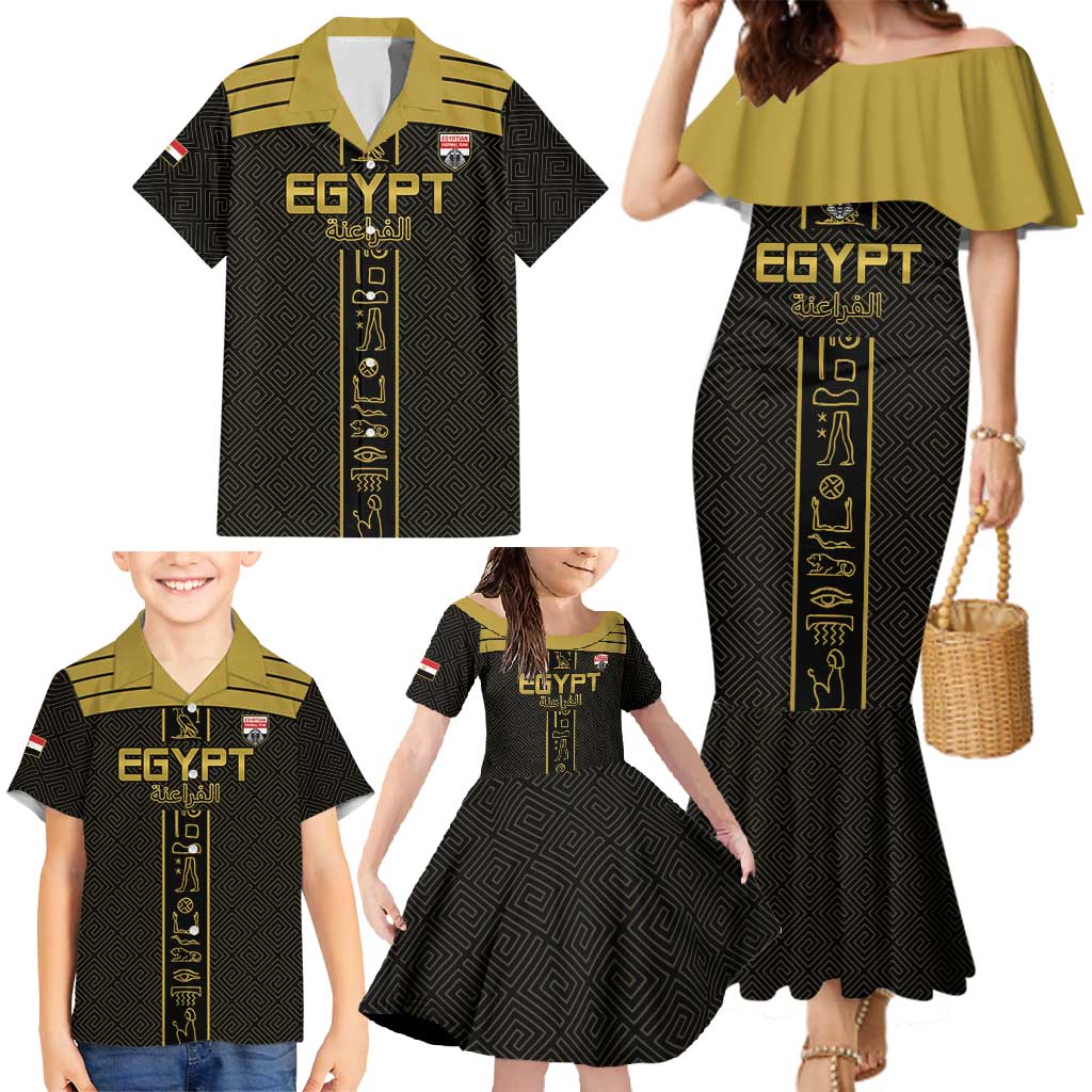 Custom Egypt Football Family Matching Mermaid Dress and Hawaiian Shirt Yalla Yalla Pharaohs - Black Ver