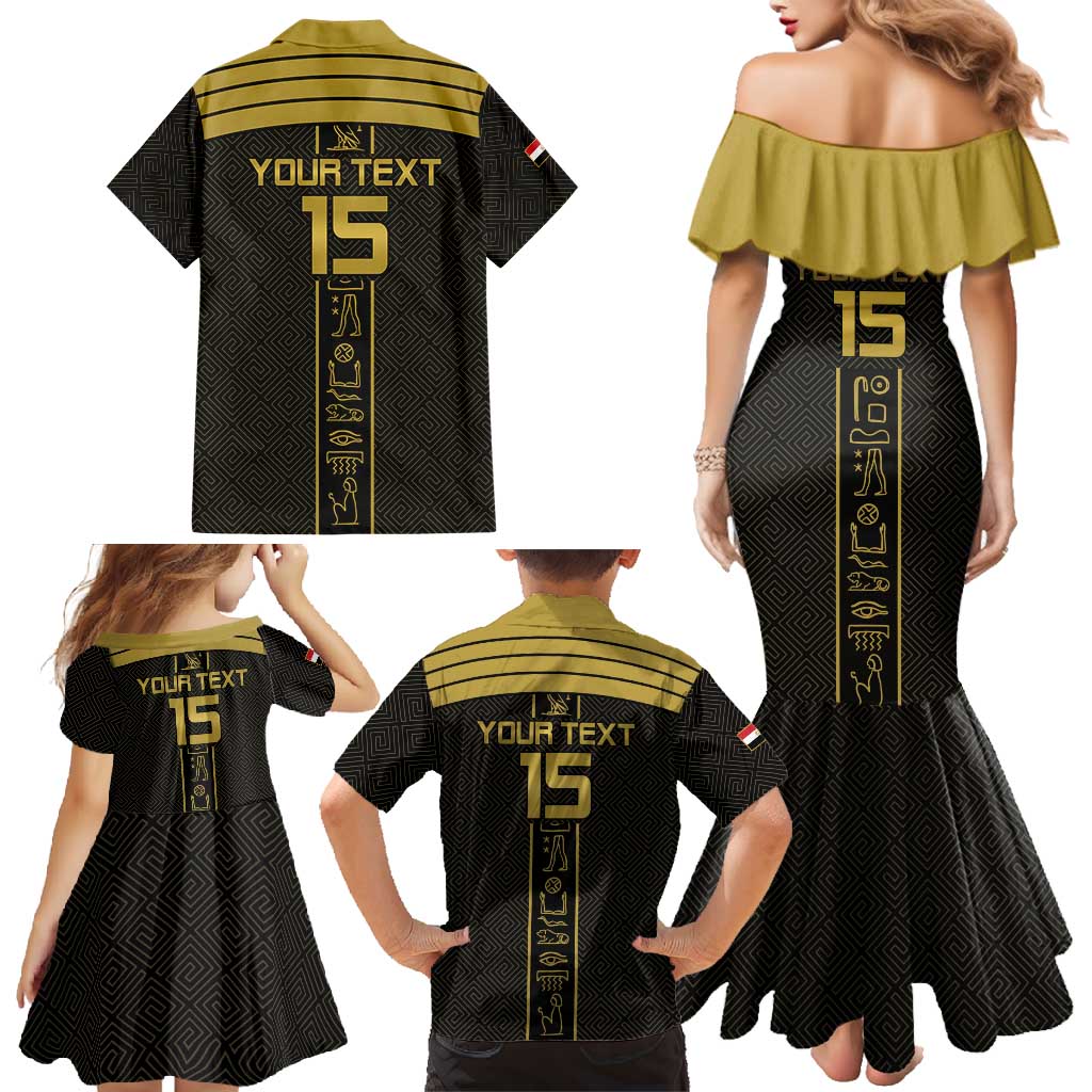Custom Egypt Football Family Matching Mermaid Dress and Hawaiian Shirt Yalla Yalla Pharaohs - Black Ver