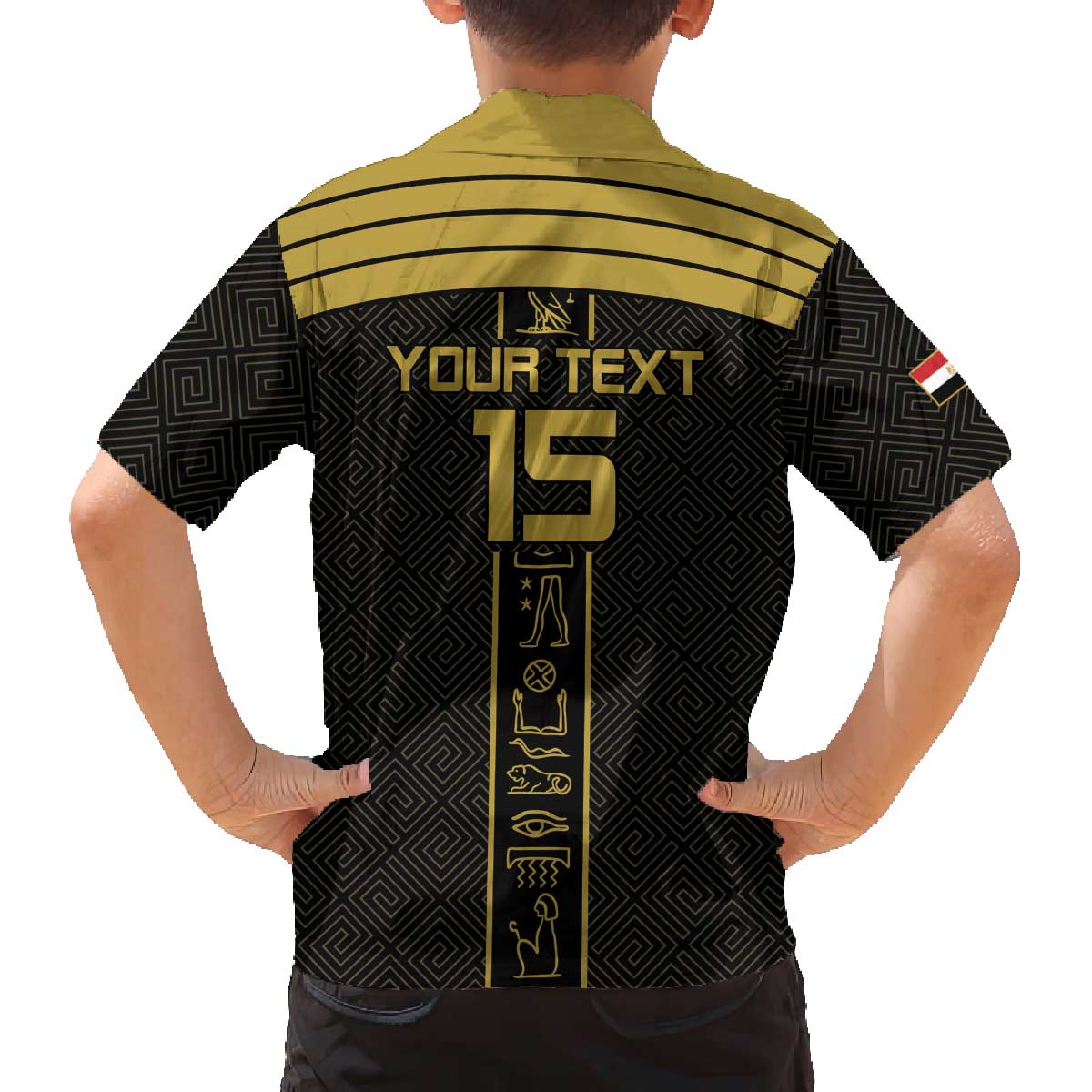 Custom Egypt Football Family Matching Off The Shoulder Long Sleeve Dress and Hawaiian Shirt Yalla Yalla Pharaohs - Black Ver