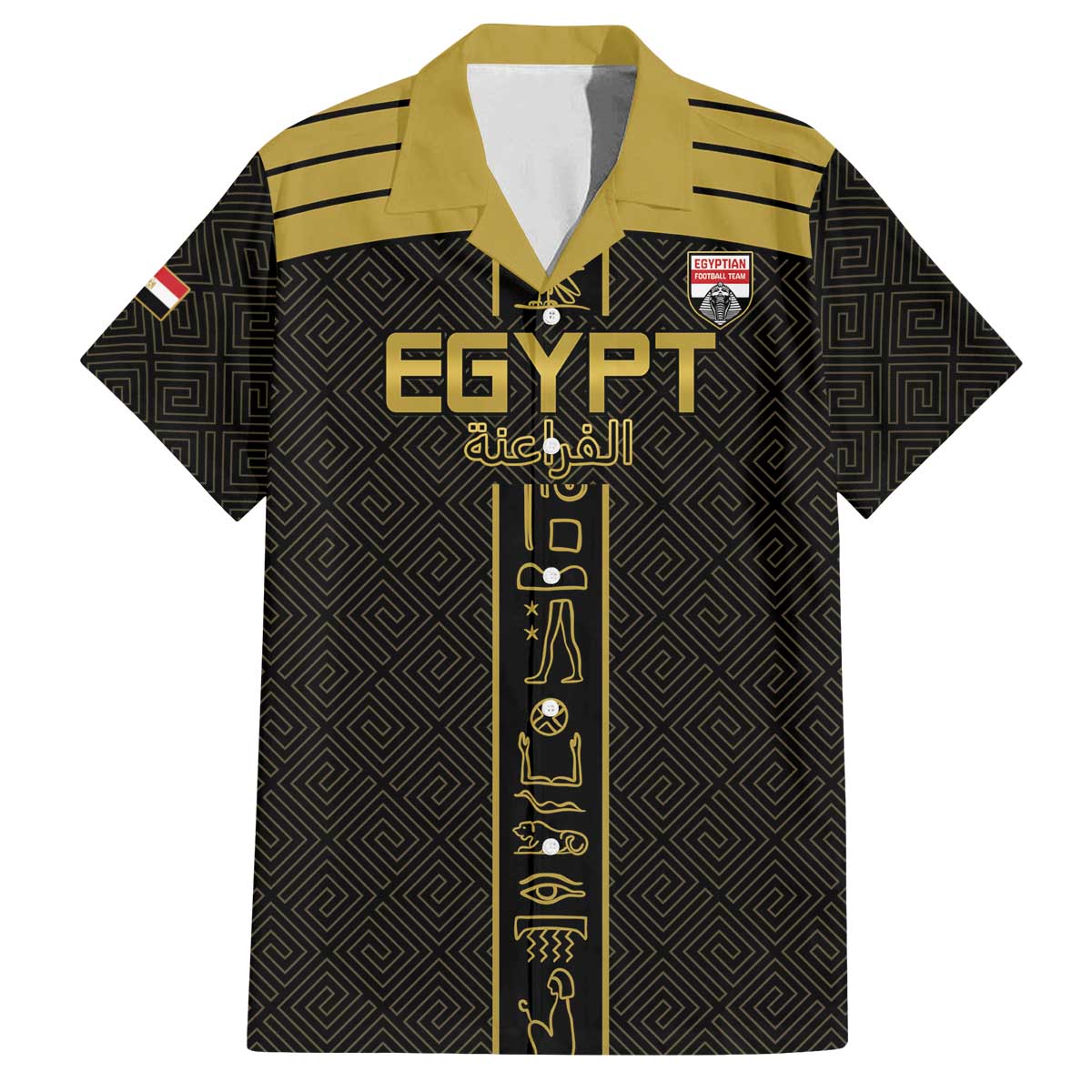 Custom Egypt Football Family Matching Off The Shoulder Long Sleeve Dress and Hawaiian Shirt Yalla Yalla Pharaohs - Black Ver