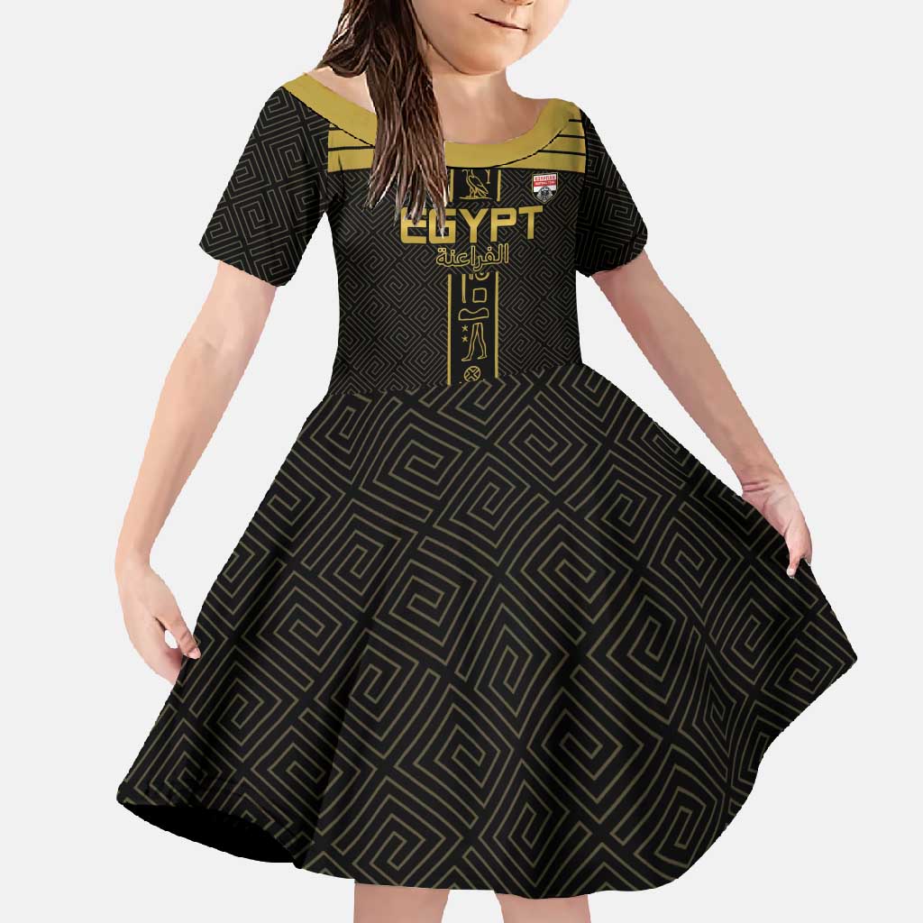 Custom Egypt Football Family Matching Off Shoulder Maxi Dress and Hawaiian Shirt Yalla Yalla Pharaohs - Black Ver