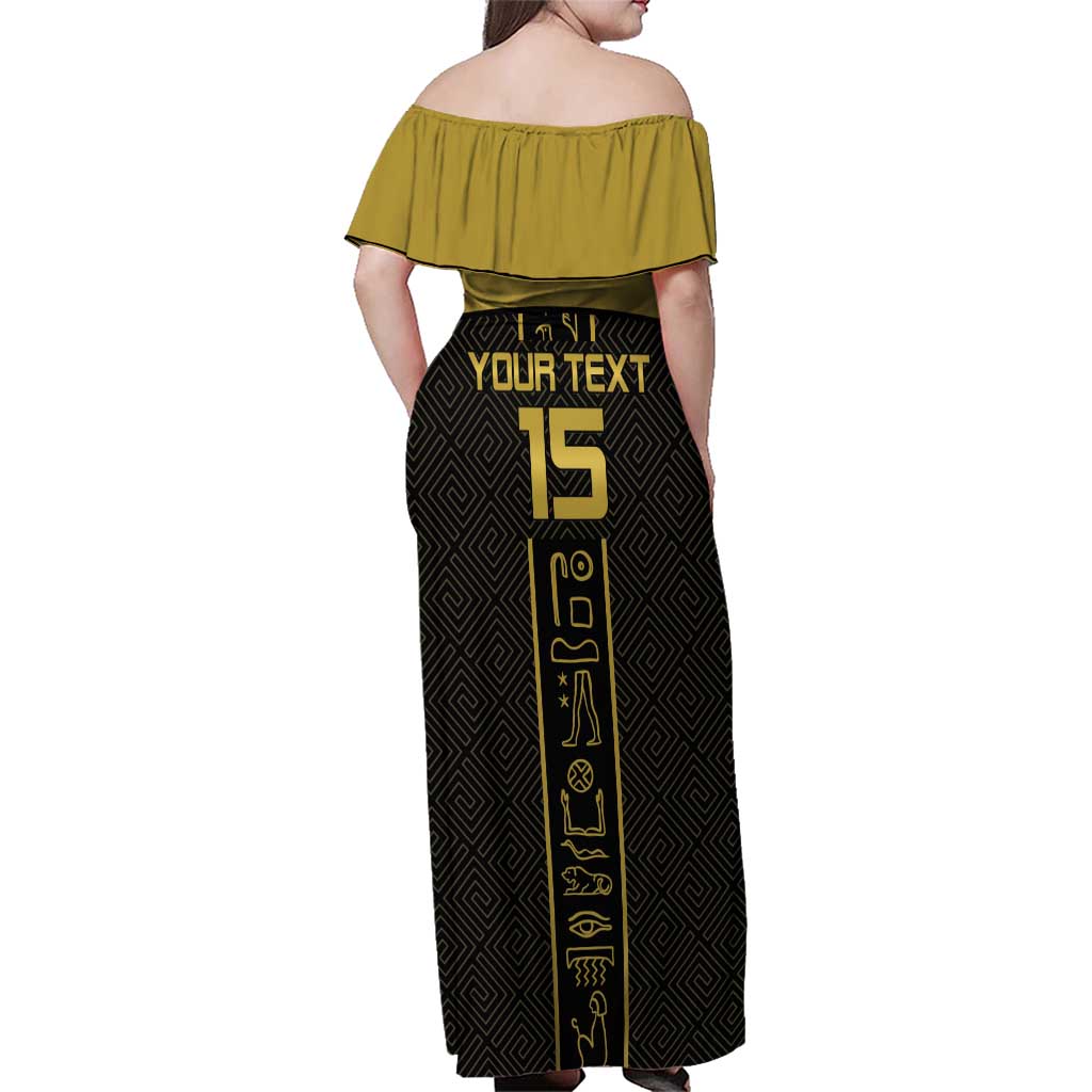 Custom Egypt Football Family Matching Off Shoulder Maxi Dress and Hawaiian Shirt Yalla Yalla Pharaohs - Black Ver