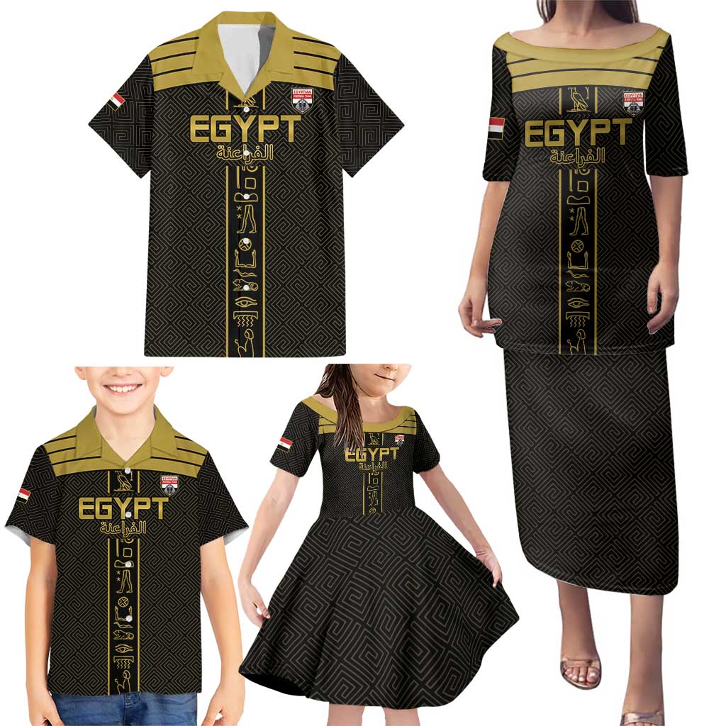 Custom Egypt Football Family Matching Puletasi and Hawaiian Shirt Yalla Yalla Pharaohs - Black Ver