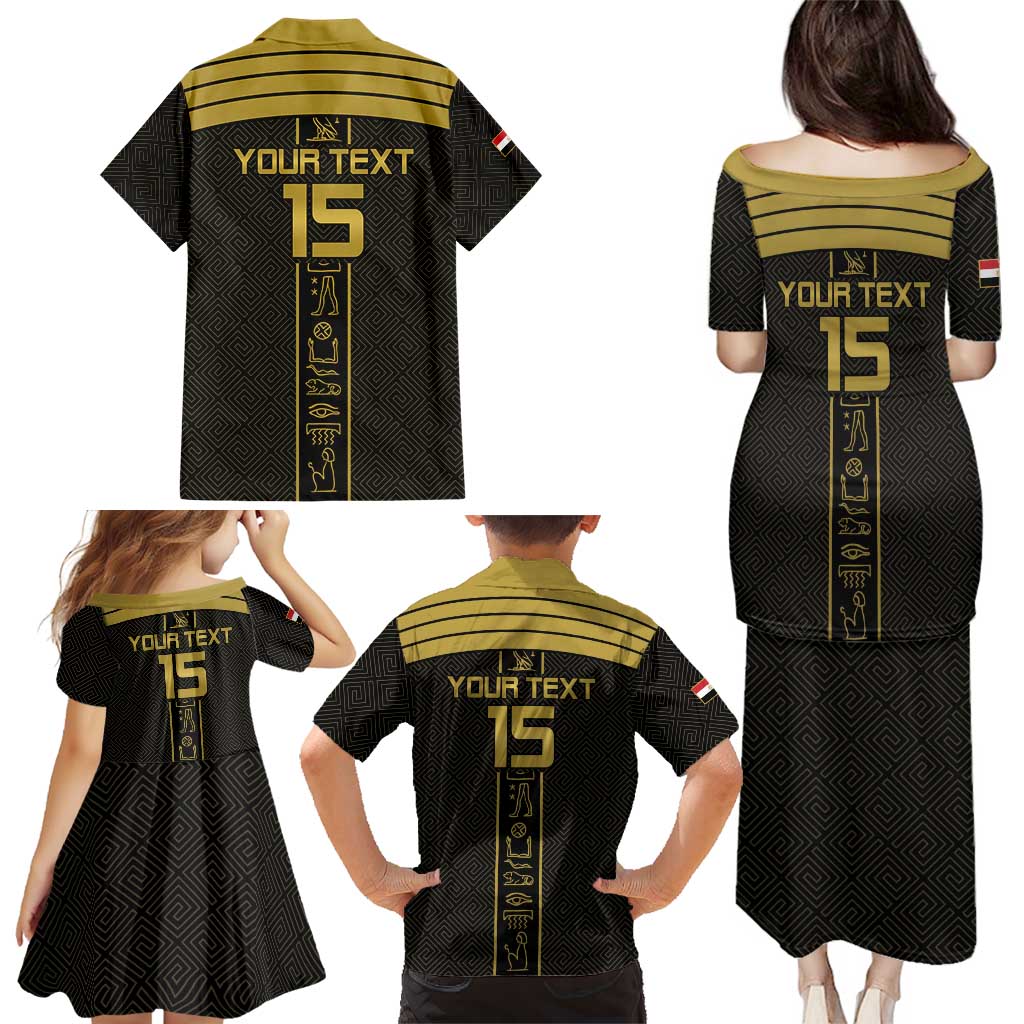 Custom Egypt Football Family Matching Puletasi and Hawaiian Shirt Yalla Yalla Pharaohs - Black Ver