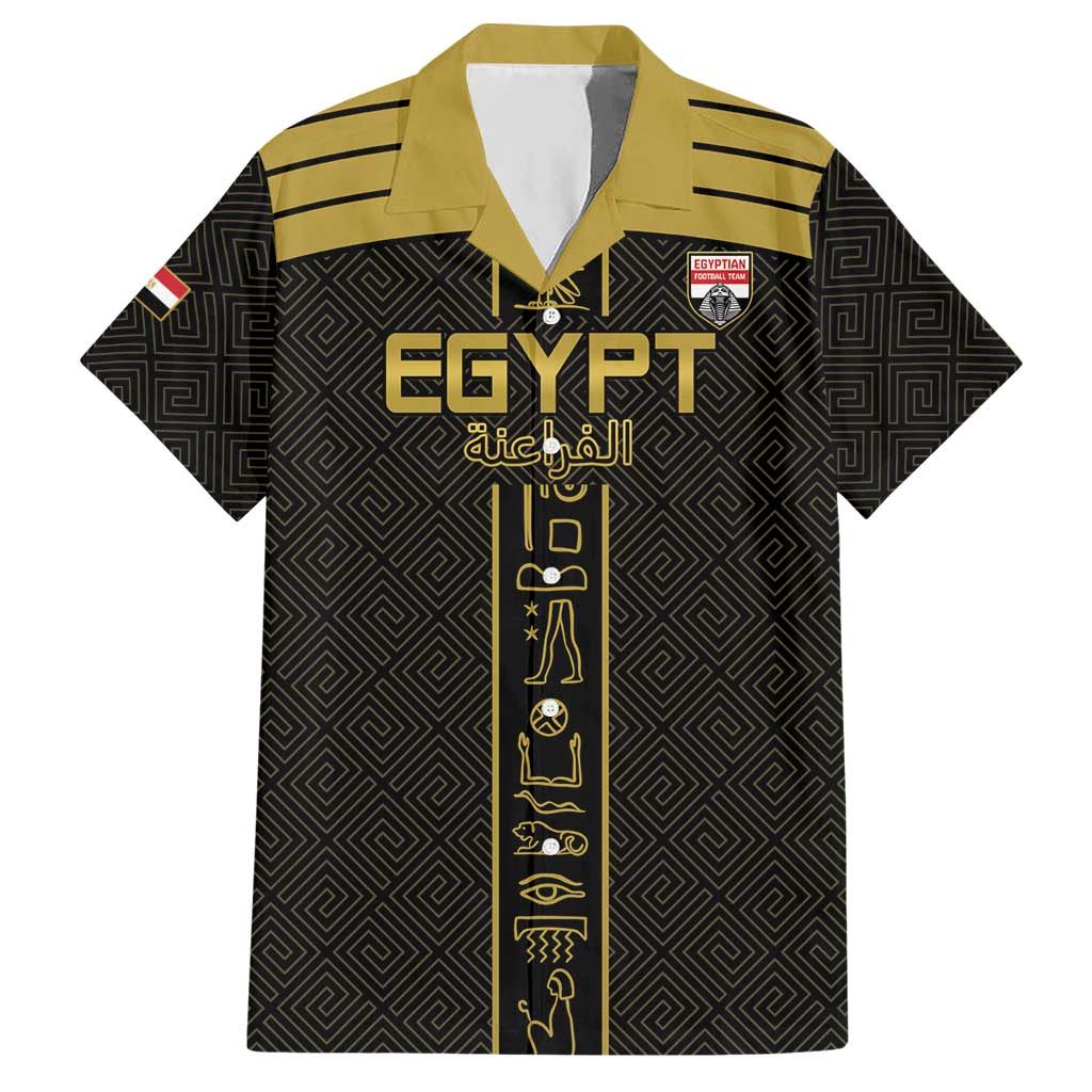 Custom Egypt Football Family Matching Short Sleeve Bodycon Dress and Hawaiian Shirt Yalla Yalla Pharaohs - Black Ver