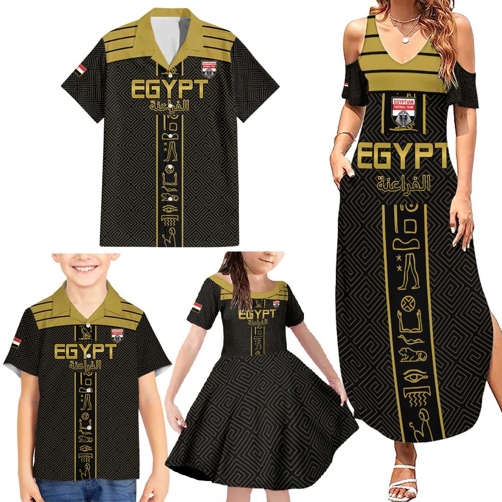 Custom Egypt Football Family Matching Summer Maxi Dress and Hawaiian Shirt Yalla Yalla Pharaohs - Black Ver