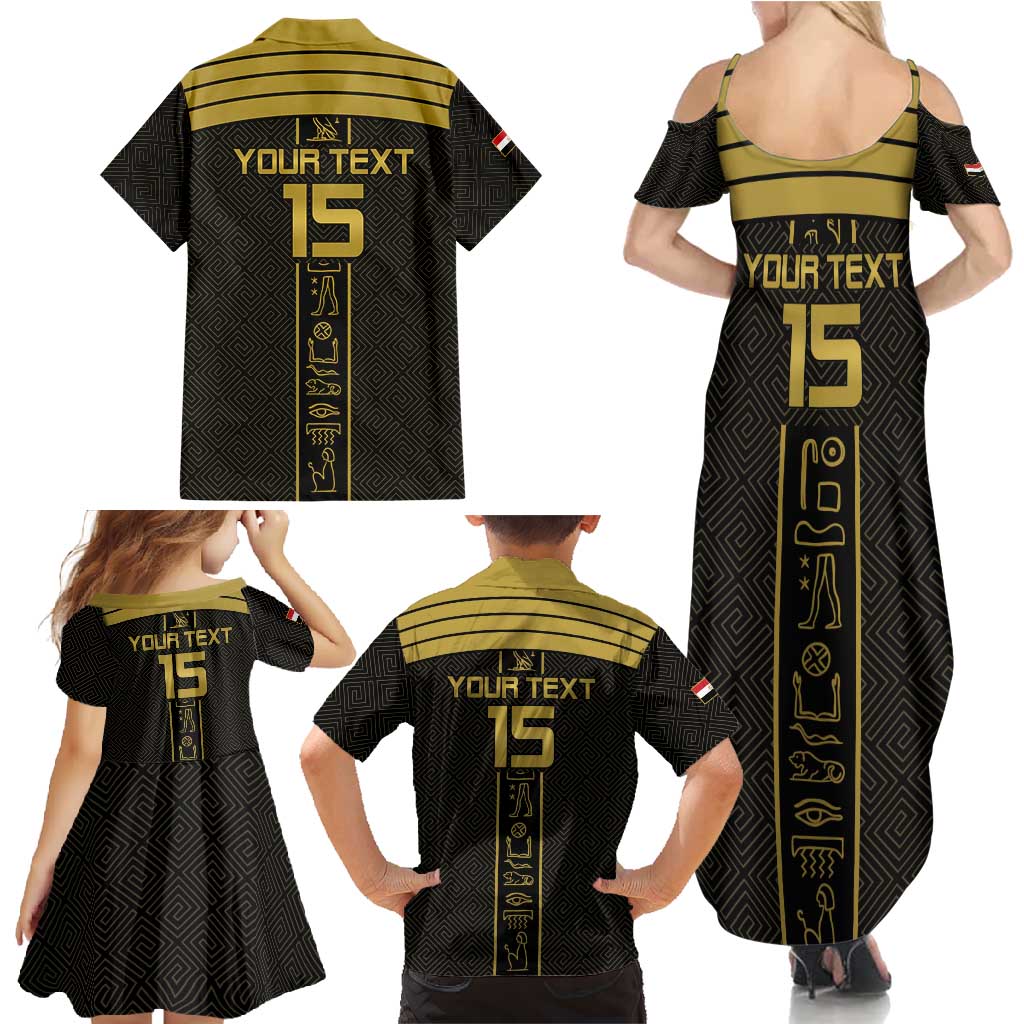 Custom Egypt Football Family Matching Summer Maxi Dress and Hawaiian Shirt Yalla Yalla Pharaohs - Black Ver
