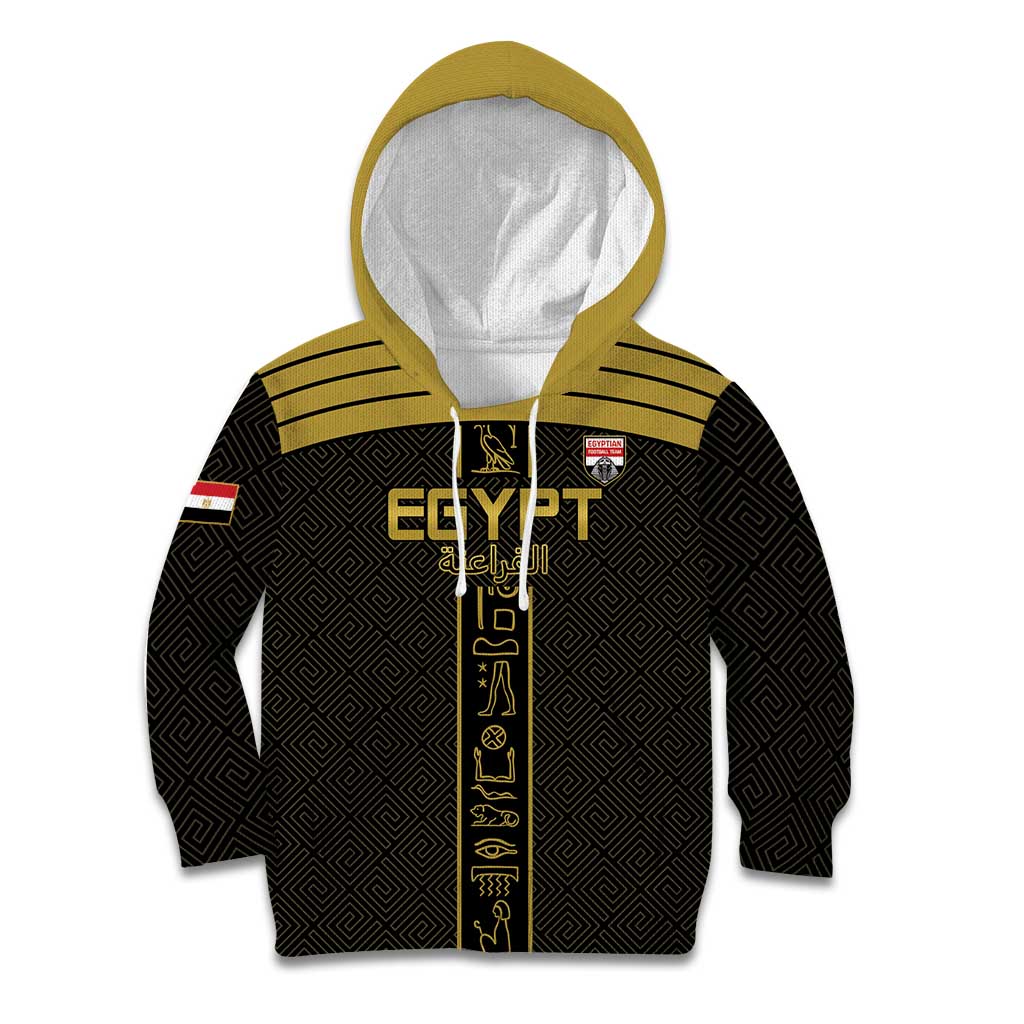 Custom Egypt Football Kid Hoodie Yalla Yalla Pharaohs - Black Ver