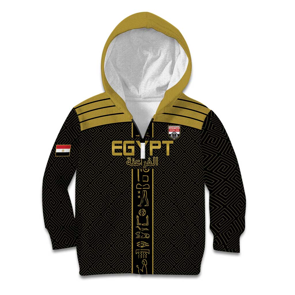 Custom Egypt Football Kid Hoodie Yalla Yalla Pharaohs - Black Ver