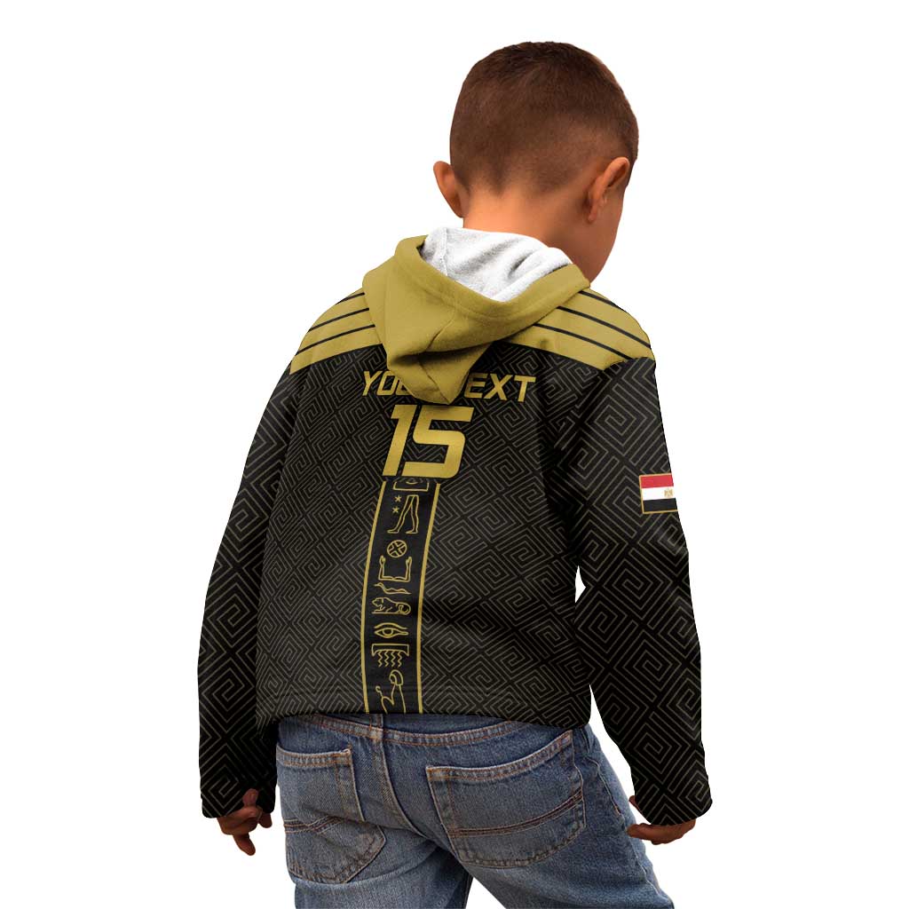 Custom Egypt Football Kid Hoodie Yalla Yalla Pharaohs - Black Ver