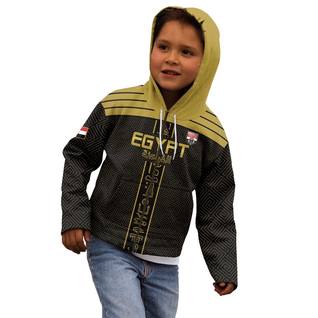 Custom Egypt Football Kid Hoodie Yalla Yalla Pharaohs - Black Ver