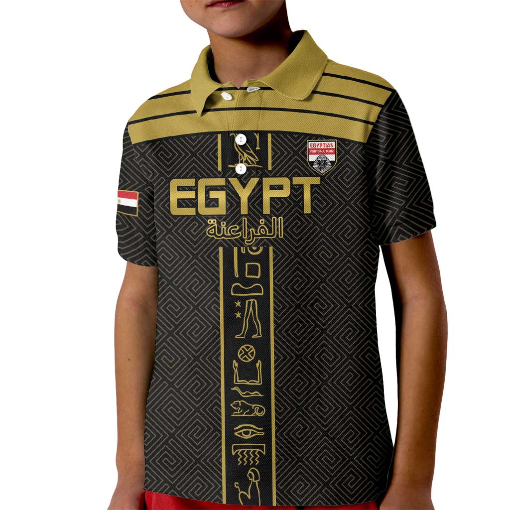 Custom Egypt Football Kid Polo Shirt Yalla Yalla Pharaohs - Black Ver