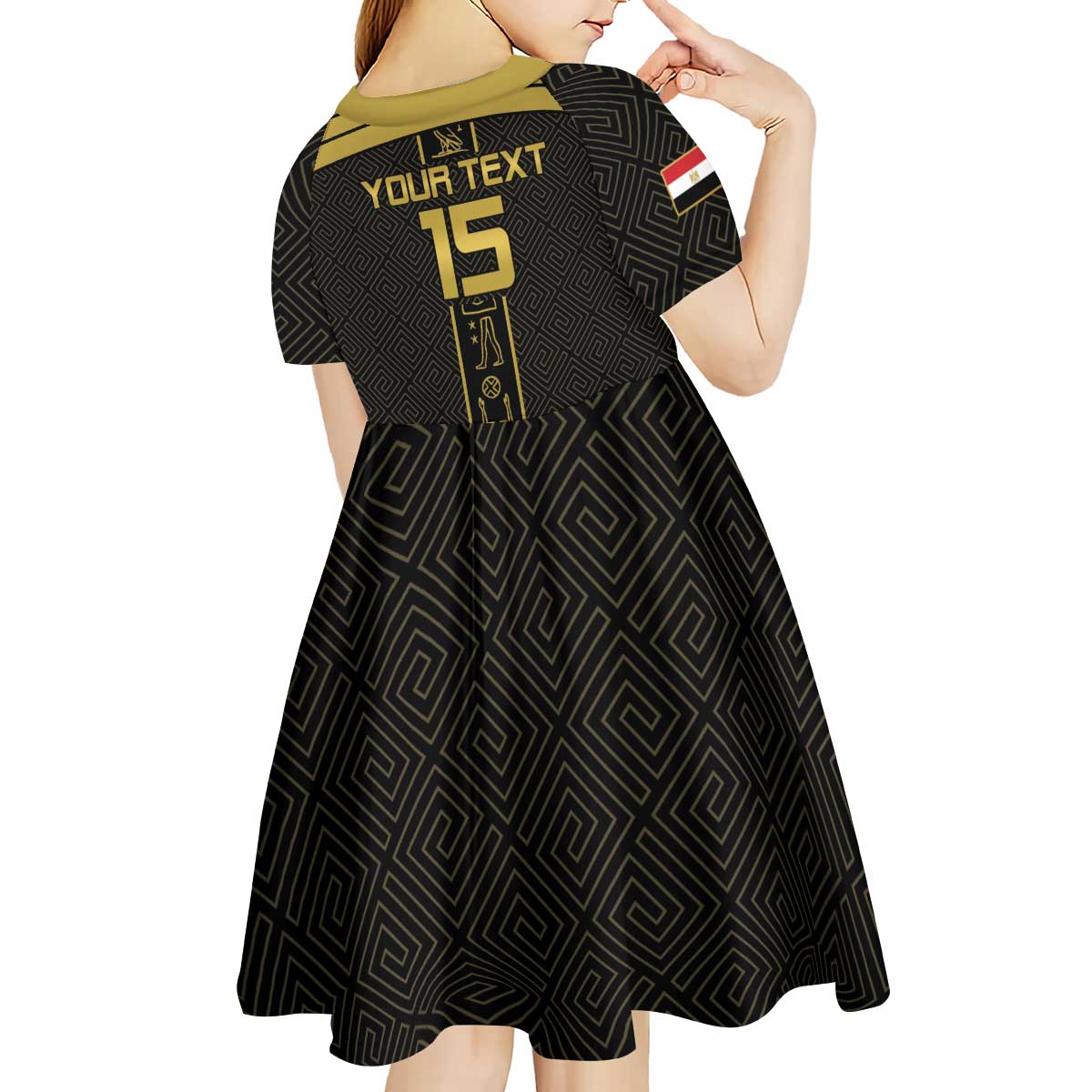 Custom Egypt Football Kid Short Sleeve Dress Yalla Yalla Pharaohs - Black Ver