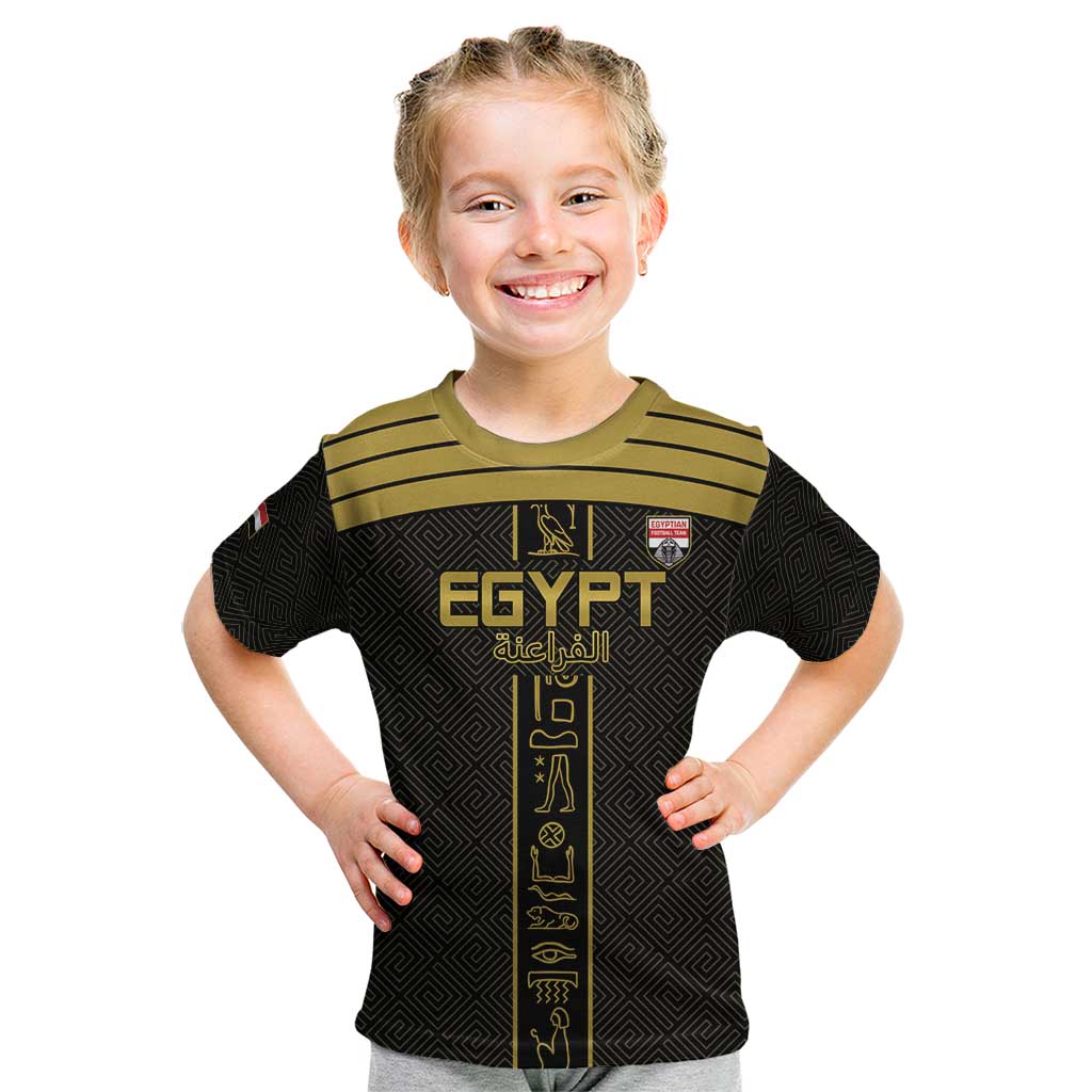 Custom Egypt Football Kid T Shirt Yalla Yalla Pharaohs - Black Ver