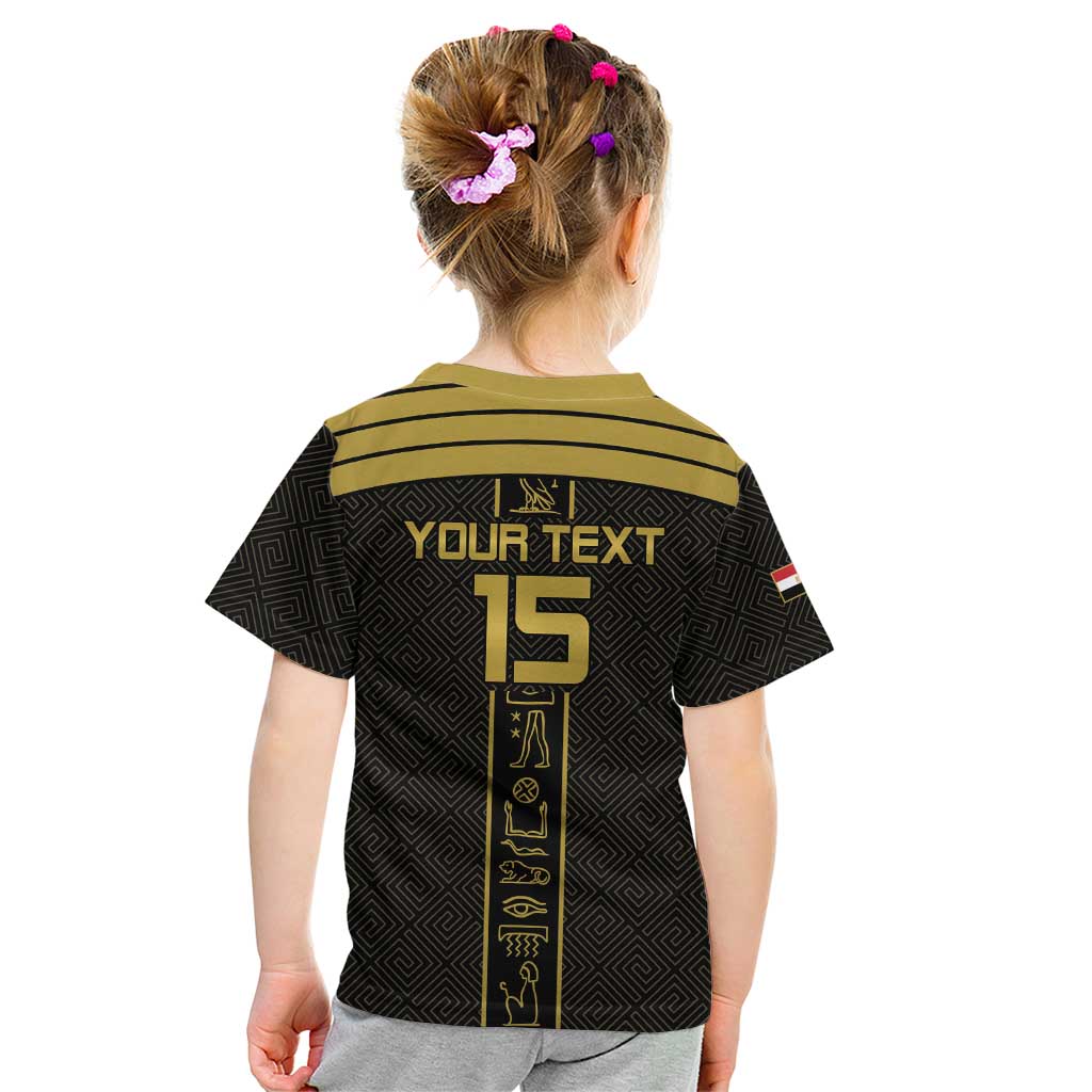 Custom Egypt Football Kid T Shirt Yalla Yalla Pharaohs - Black Ver