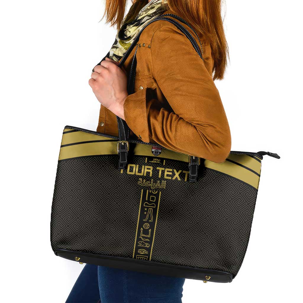 Custom Egypt Football Leather Tote Bag Yalla Yalla Pharaohs - Black Ver