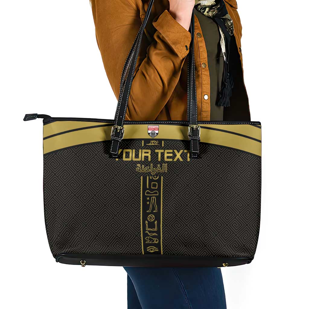 Custom Egypt Football Leather Tote Bag Yalla Yalla Pharaohs - Black Ver