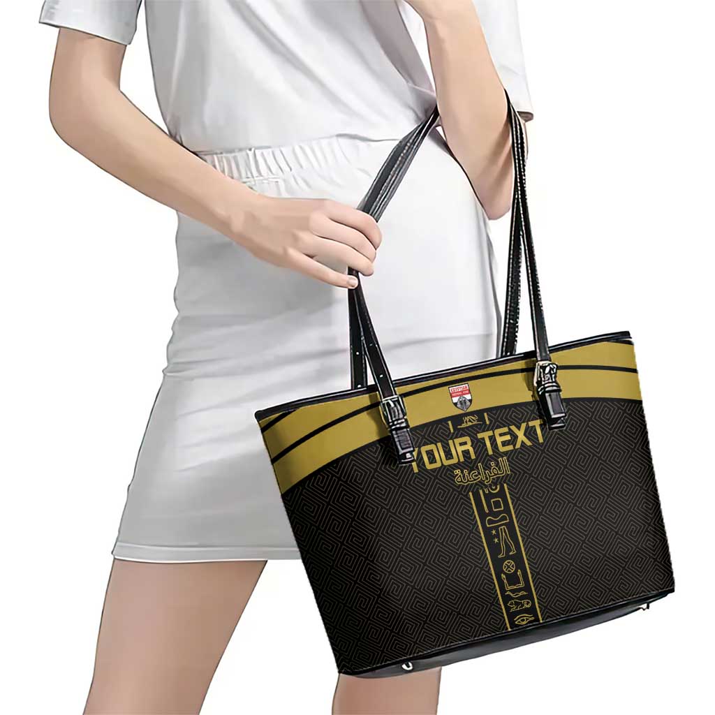 Custom Egypt Football Leather Tote Bag Yalla Yalla Pharaohs - Black Ver