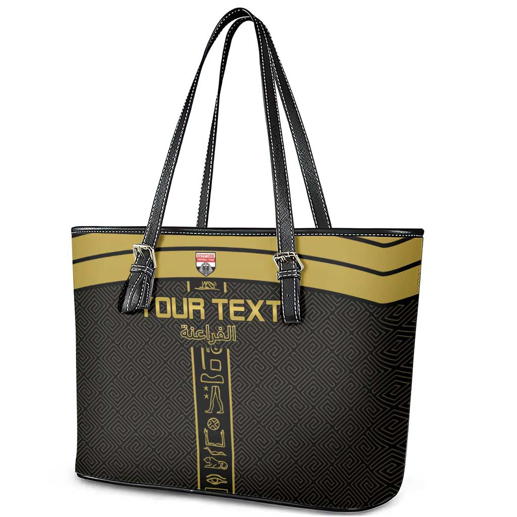 Custom Egypt Football Leather Tote Bag Yalla Yalla Pharaohs - Black Ver