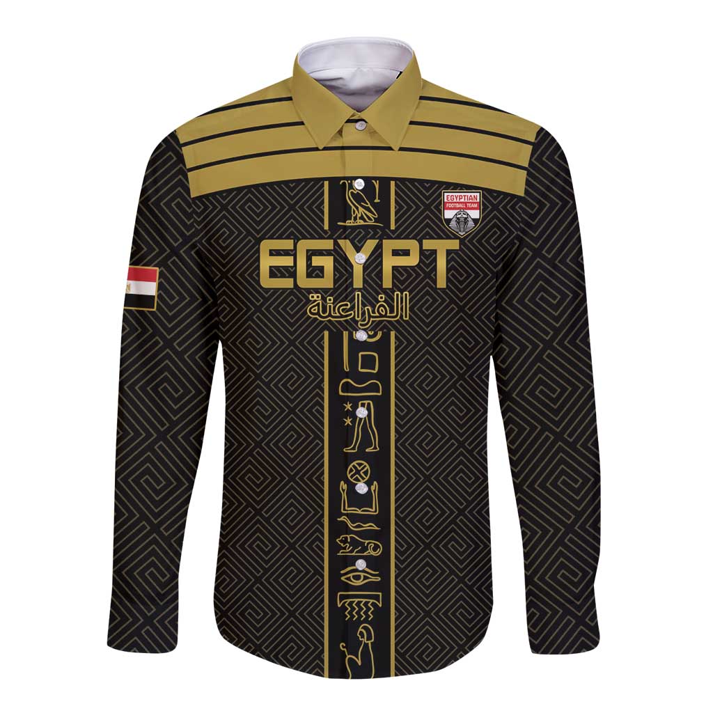 Custom Egypt Football Long Sleeve Button Shirt Yalla Yalla Pharaohs - Black Ver