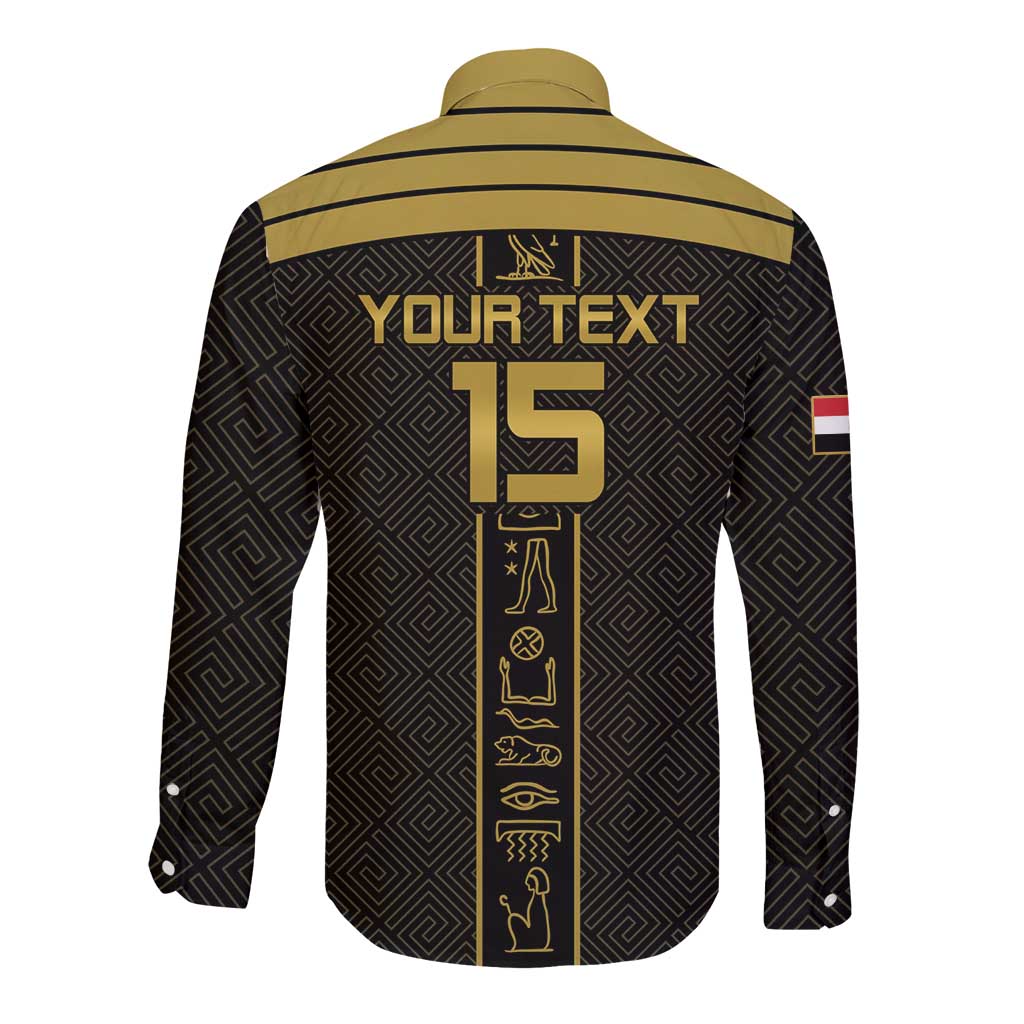Custom Egypt Football Long Sleeve Button Shirt Yalla Yalla Pharaohs - Black Ver