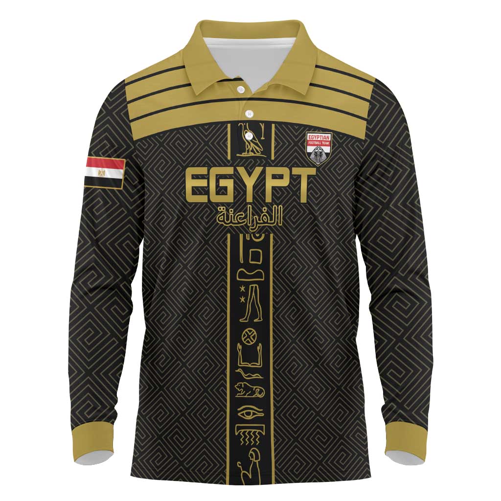 Custom Egypt Football Long Sleeve Polo Shirt Yalla Yalla Pharaohs - Black Ver