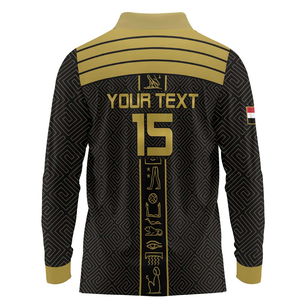 Custom Egypt Football Long Sleeve Polo Shirt Yalla Yalla Pharaohs - Black Ver