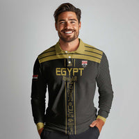 Custom Egypt Football Long Sleeve Polo Shirt Yalla Yalla Pharaohs - Black Ver