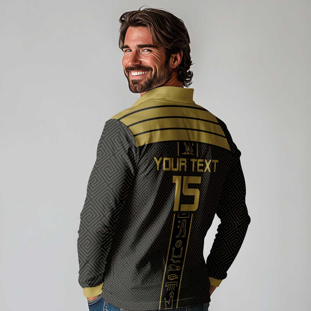 Custom Egypt Football Long Sleeve Polo Shirt Yalla Yalla Pharaohs - Black Ver