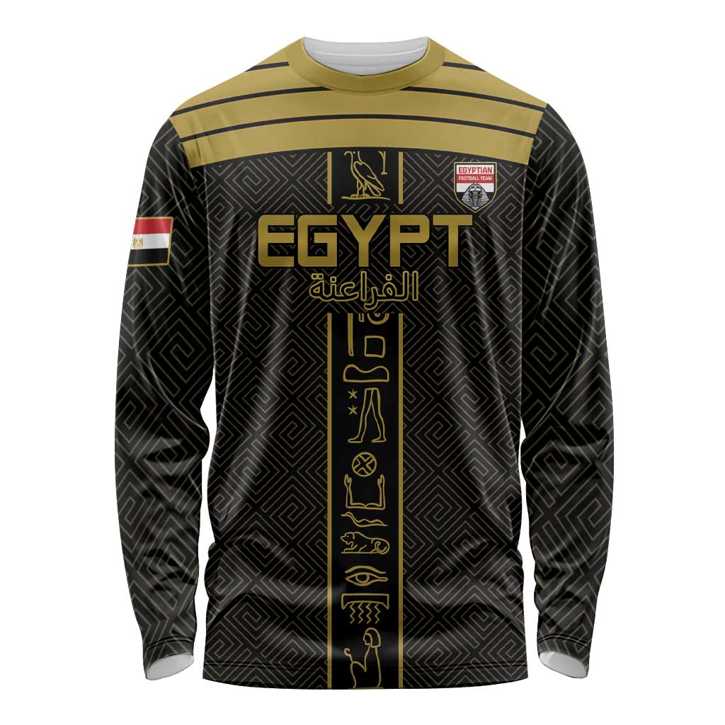Custom Egypt Football Long Sleeve Shirt Yalla Yalla Pharaohs - Black Ver