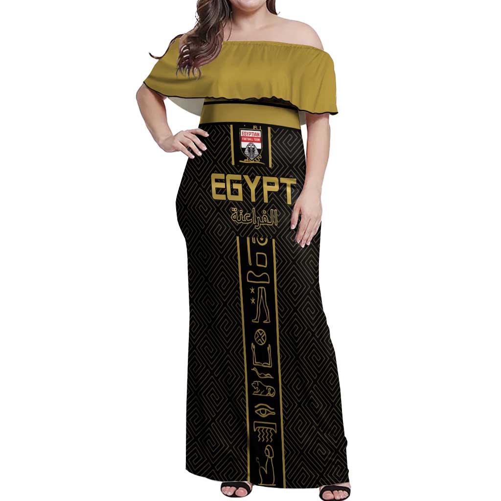 Custom Egypt Football Off Shoulder Maxi Dress Yalla Yalla Pharaohs - Black Ver
