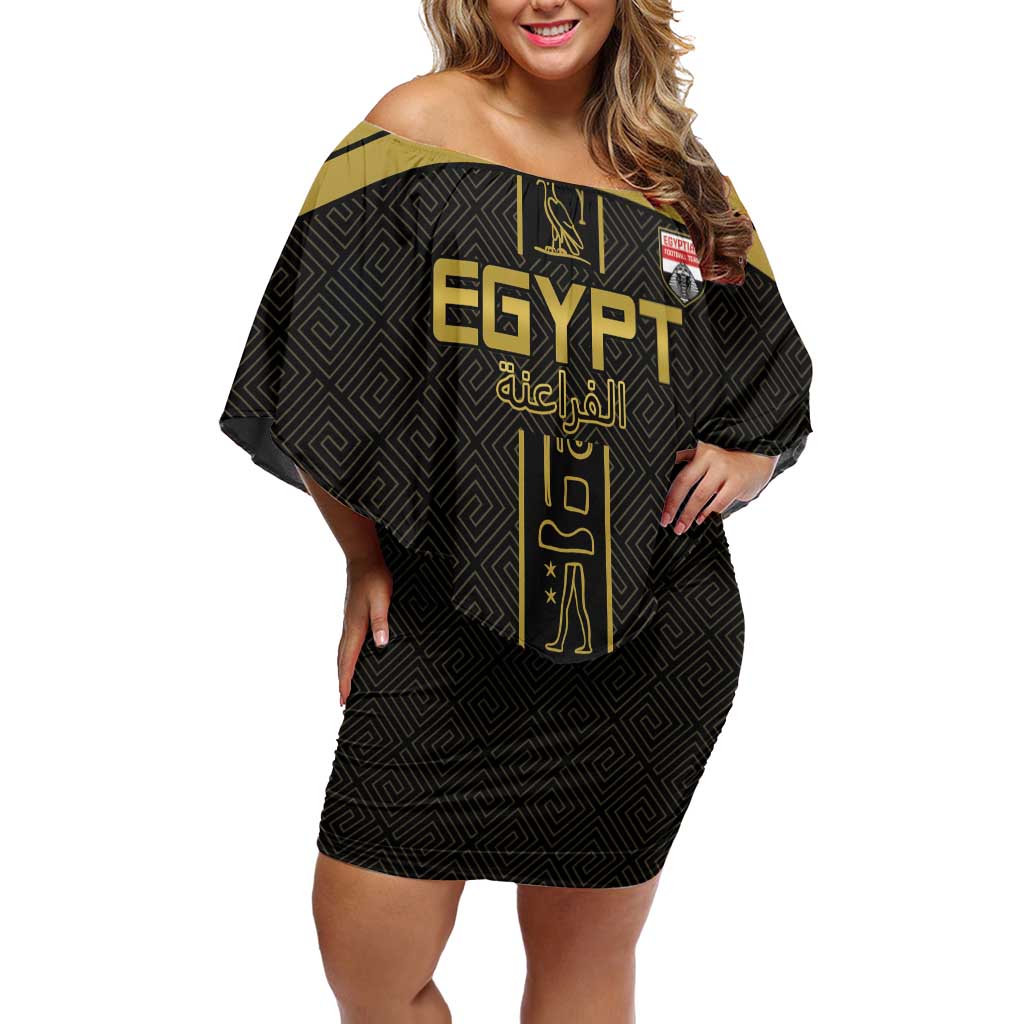Custom Egypt Football Off Shoulder Short Dress Yalla Yalla Pharaohs - Black Ver