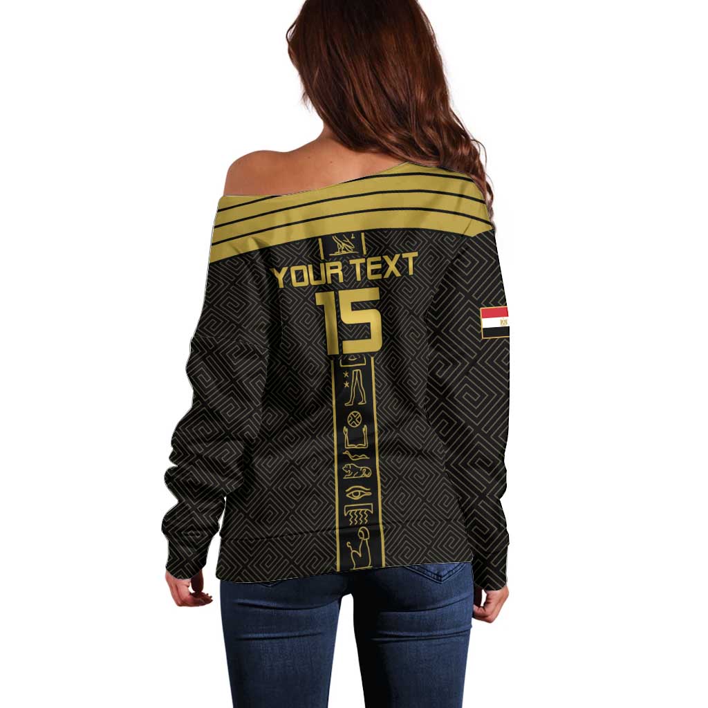 Custom Egypt Football Off Shoulder Sweater Yalla Yalla Pharaohs - Black Ver