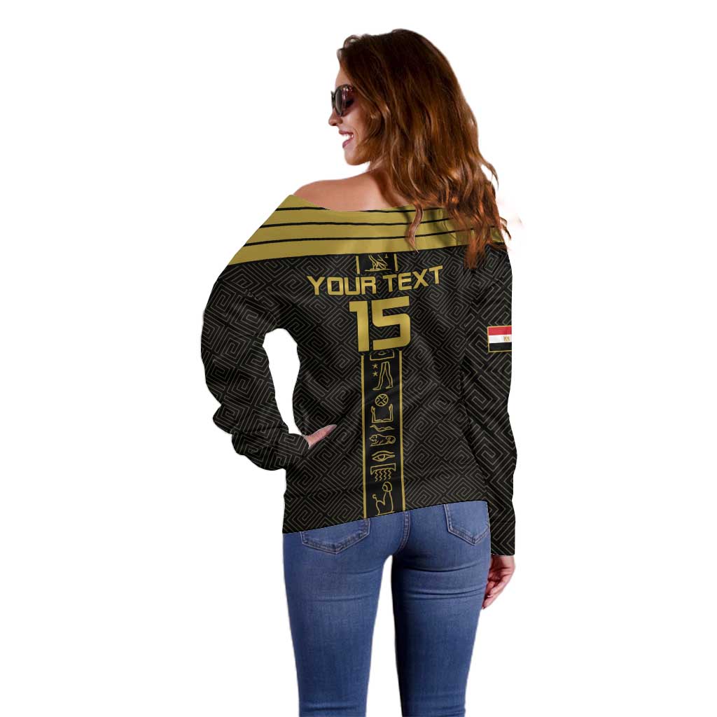 Custom Egypt Football Off Shoulder Sweater Yalla Yalla Pharaohs - Black Ver