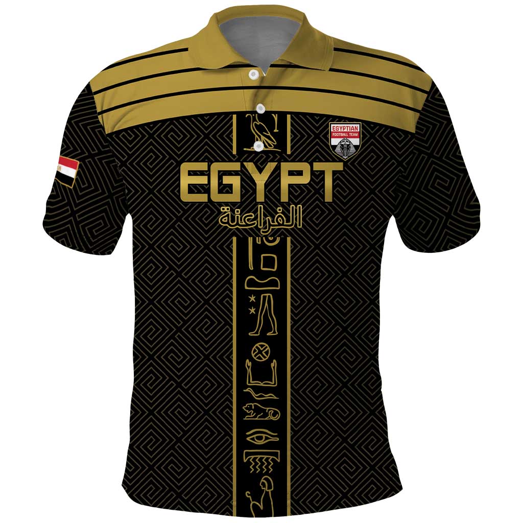 Custom Egypt Football Polo Shirt Yalla Yalla Pharaohs - Black Ver