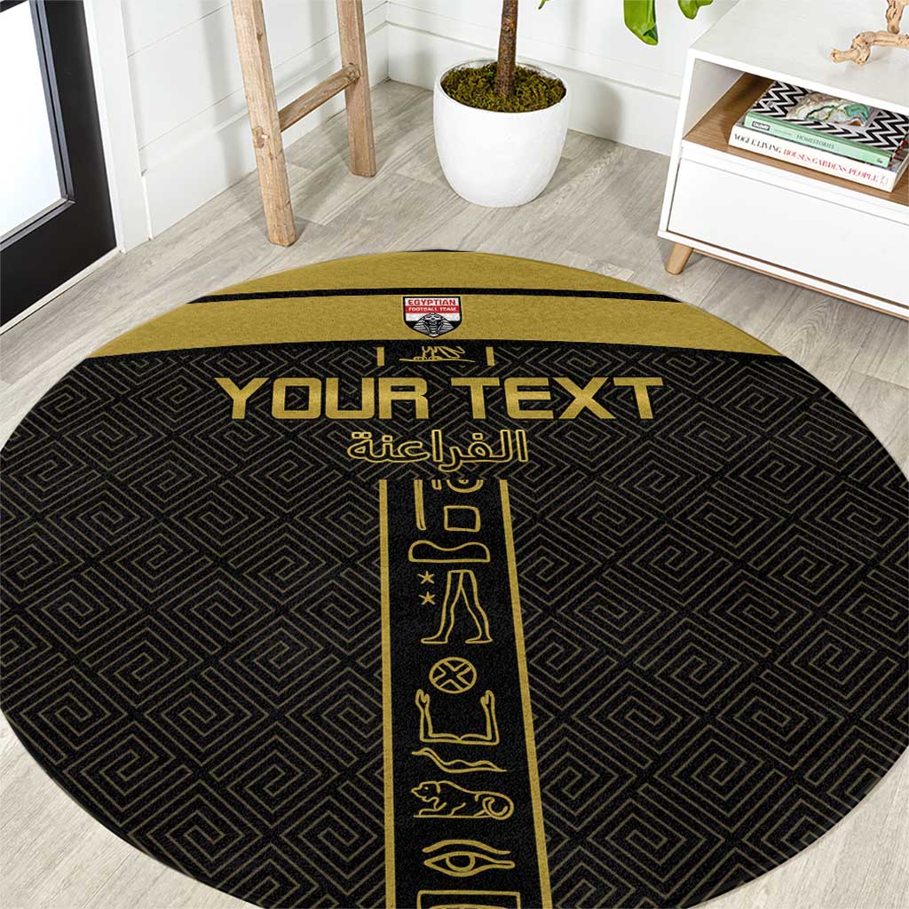 Custom Egypt Football Round Carpet Yalla Yalla Pharaohs - Black Ver